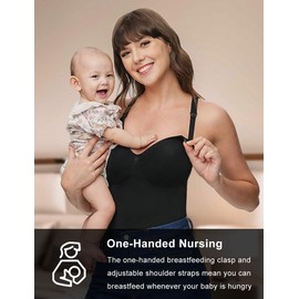 ChouChouter Tummy Control Nursing Bodysuit, Seamless Breastfeeding Body Shaper, Postpartum Sculpting Snatched Waist Bodysuit, Black, Large