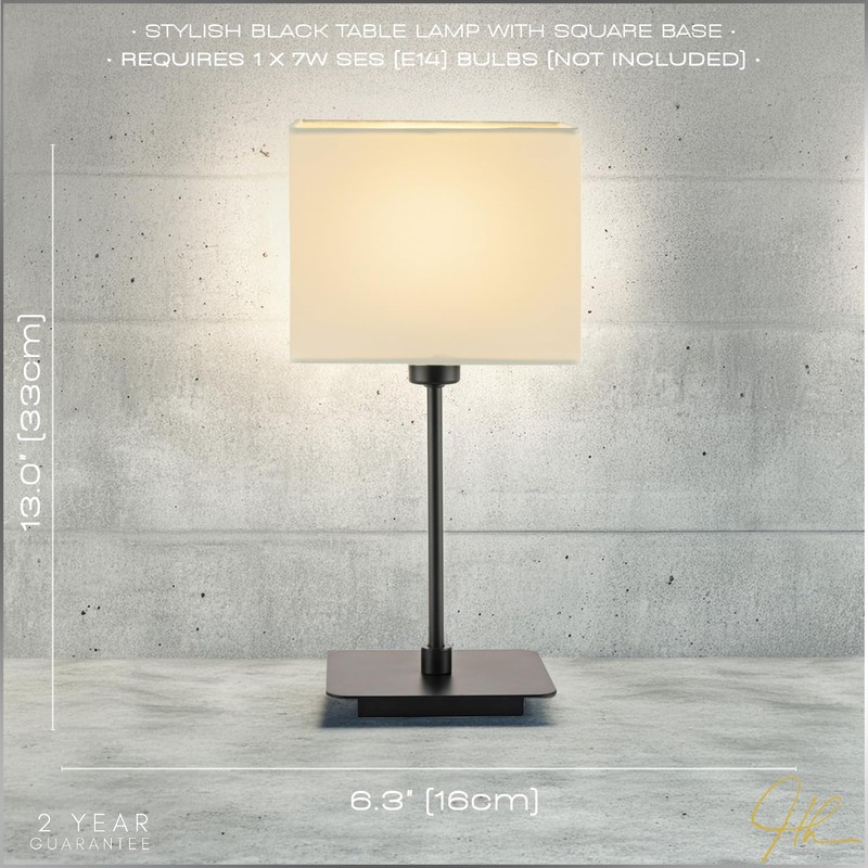 Contemporary Matte Black Bedside Table Lamp with White Cotton Fabric