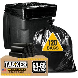 Tasker 65 Gallon Trash Bags Heavy Duty | 120 Count | Extra Large 64 Gallon Trash Bags for Toter | Garbage Bag 65 Gallon Trash Can Liners