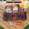 12 Pcs Stainless Steel Wooden Handle Tableware Set Outdoor 4