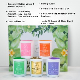 Podaras Home 12% Essensential Oil Natural Soy Wax Samplers, A Gift Set of 5 Candles for Vibrational Enery and Positive Mindset, 1 Wick, 5 of 45 g/ 1.59 oz Candle, 13 Hours of Burning time x 5