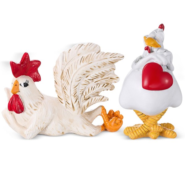 AceOrbit 2 Pcs Funny White Rooster Statue Decor Long Eyelashes