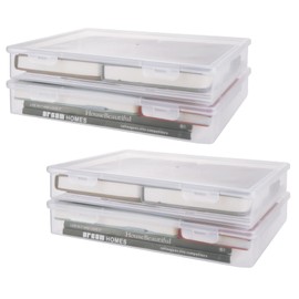 CertBuy 4 Pack Large Clear Plastic Storage Box with Flap Lid, Rectangular Clear Storage Box, Empty Storage Organizer Containers Box for Pencils Notebooks A4 Files Small Items