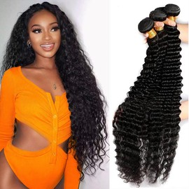 Releek Deep Wave Human Hair Bundles Water Curly Wave Human Hair 18 20 22 Inch 100% Unprocessed Wet and Wavy 3 Bundles for Black Women Double Weft