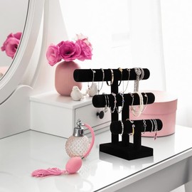 PowerKing 3 Tier Jewelry Organizer Stand, Detachable Bracelet Display Stand and Holder,Black Velvet Jewelry Display Organizer for Bracelet Watch