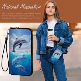 CAPAUNVDA Wristlet Wallets For Women With Card Holder Zipper Pocket,Slim PU Leather Cute women's Wristlet Wallet Clutch For Women Girls,Cute Dolphin