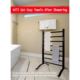 K KIRKWOOD KITCHEN Heated Towel Rack, 8-Bar Towel Heater, Wall Mounted/Freestanding Design Towel Warmer, Black