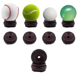 JoyHuaTrade 10 PCS Baseball Display Holder, 1.6 Inch Round Wooden Base Single Ball Display Stand for Softball, Golf, Tennis, Spheres, Marbles, Crystal Ball Collection, Brown