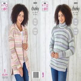 King Cole 5822 Adult Chunky Sweater Cardigan Knitting Pattern