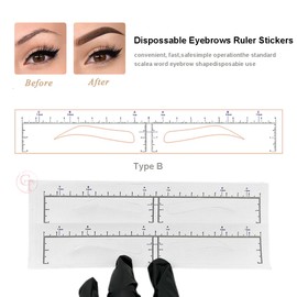 50pcs Microblading Eyebrow Template Eyebrow Ruler Stencils Disposable Brow Ruler Sticker Brow Measuring Shaper Tool (Brow Shape B)