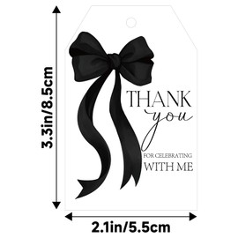 G2PLUS Black Bow Thank You Tags, Bowknot Gift Tags for Baby Shower, 50Pcs White Paper Thank You for Celebrating with Me Labels Hanging Tag for Bridal Shower, Wedding, Birthday Party Favors