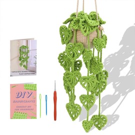 DanLingJewelry Green Colour Hanging Potted Plants Crochet Starter Kit with Step-by-Step Instructions Tutorials Decoration Plant Crochet Kit for DIY Knitting Supplies