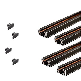 KING SHA 4 ft H Track Lighting Track with 2 Endcaps,Field cuttable,120V H Tracks for H Style 3 Wire Single Circuit Track Lighting,Black,4-Pack