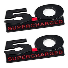2011-2014 Mustang GT 5.0 Supercharged Black and Red Fender Emblems and Accent 4pc