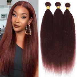 Copper Yaki Straight Bundles Human Hair Color 33 Red Brown Bundles Reddish Borwn Human Hair Bundles Double Weft Remy Bundles Human Hair Bundles Silky and Soft for Black Women 24 26 28 Inch