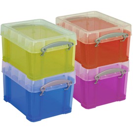 1InTheOffice Plastic Storage Bin with Lid, Stackable Mini Container, Assorted Colors, Clear, 4 Pack