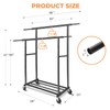 Fishat Stand Portable Black Double Rods Garment Rack with Rolling