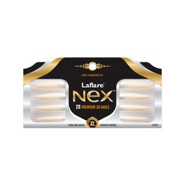 Laflare NEX 3D NAIL, Handcrafted LONG, XLONG Length Acrylic Fake Press On Nails with Nail Glue, Manicure Stick, Mini File (XLong, Stiletto, White Gold)