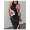 Milumia Women's Floral Mesh Maxi Dress Sleeveless Crew Neck Ruched