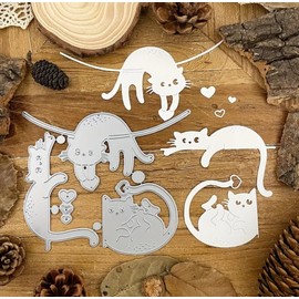 3Pcs/Set Cats Metal Die Cuts, Lovely Lying Cats Metal Cutting Dies Cut Stencils Card Paper Craft DIY Template Metal Cutting Dies Album Embossing Paper Dies for Card Making Scrapbooking