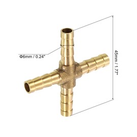 uxcell 4Pcs Brass 4 Way Pipe Fitting, 1/4" (6mm) Cross Barb Union Fitting Pipe Adapter for Water/Fuel/Air Transport Connect Pipelines