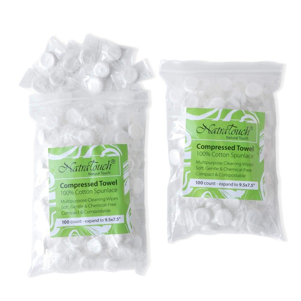 NatraTouch Compressed Towel Wipes 100% Cotton, Compostable, Gentle Soft