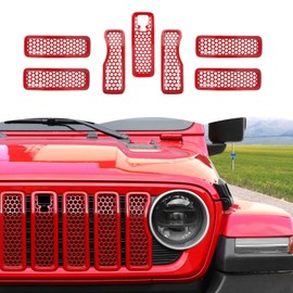 Front Grille Mesh Inserts with Camera Grill Decoration Exterior Accessories Compatible with Jeep Wrangler JL JLU & Gladiator JT 2024+,Red