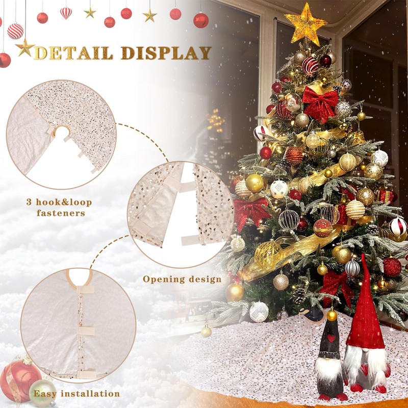 B-COOL 48 Inch Christmas Tree Skirt Sequin Tree Skirts Embroidered