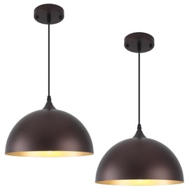PINDODO Kitchen Pendant Lights 2 Pack, 11.8 Inch Farmhouse Pendant Light Fixtures, Adjustable Height Dome Hanging Light for Dining Room Cafe Barn,Oil Rubbed Bronze Finish