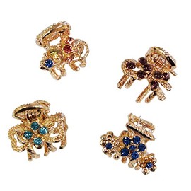 HAND ® HCGS03 Elegant Beautiful Shiny Gold Tone Small Metal Hair Clips/Clamps - Pack of 4 Assorted Colours and Designs