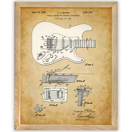 1956 Fender Stratocaster Guitar Patent - 11x14 Framed Patent Print - Great Gift and Decor for Guitarists, Musicians and Music Lovers