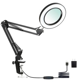 Eneteck Magnifying Glass with Light, 360 Rotatable Magnifying Glass Lens, Changeable Color & Brightness Lighted Magnifier with Glass for Close Work, Soldering, Craft, Sewing, Painting.