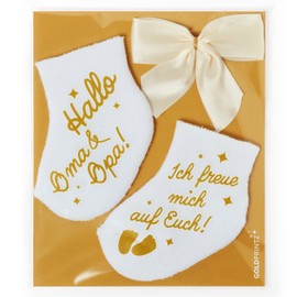 goldprintz I Du werdet Oma und Grandpa I Announce Pregnancy I Gold Printed Baby Sock with Postcard I We Get a Baby Announcement I Baby Announcement I Baby Surprise