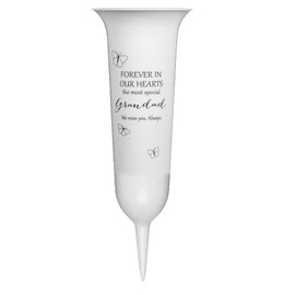 Memorial Grave Flower Pot - 33cm tall Sturdy White Memorial Graveside Flower Vase with Spike from the Thoughts of You range (Grandad 0452)