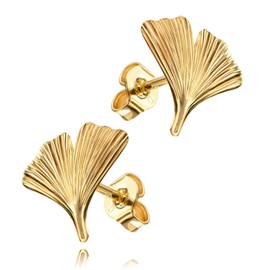 Stud Earrings Gold Ginkgo Yellow Gold Earrings Gold Earrings Gold for Women, 333 yellow gold