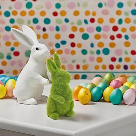 CynynYxy Easter Flocked Bunny Decor, 5.5 Inch Resin Moss Bunnies Spring Decor Rabbit Figurines for Table Desk Easter Decorations (Small Standing)