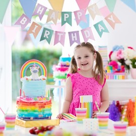 Pastel Rainbow Happy Birthday Banner Bunting Garland Flag Party Supplies Decoration for Kids Girls