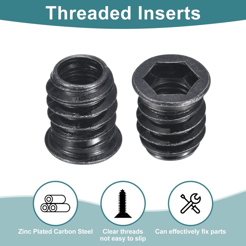 sourcing map 50Pcs Threaded Inserts, M10-1.5x20 Zinc Plated Carbon Steel