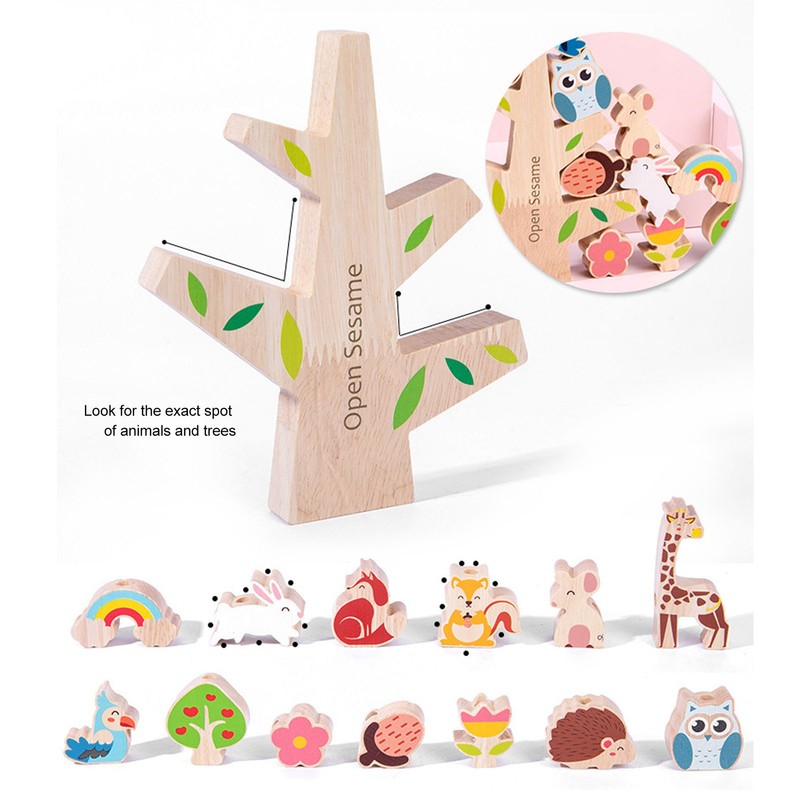 Wooden Animals Stacking Toy Colorful Improve Coordination Blocks Balancing Tree
