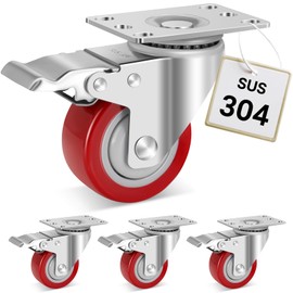 W B D WEIBIDA Stainless Steel 3 Inch Caster Wheels with Brake,Rust-Proof Heavy Duty 304 Casters Set of 4,Anti-Corrosion Industrial Castor for Furniture,Labs,Hospitals,Restaurants