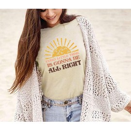 HEYO, Women Every Little Thing is Gonna Be Alright Shirt Country Music Shirts Retro Hippie T Shirt Inspirational Tee Top, Beige-s1, X-Large