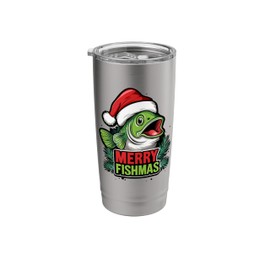 Merry Fishmas Funny Christmas Fish Holiday Fishing Santa Hat Stainless Steel Insulated Tumbler
