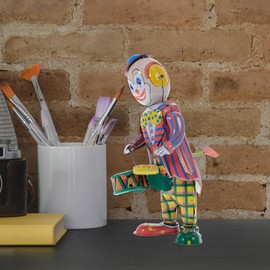 Toddmomy Wind Up Clown Drummer Toy: Tinplate Clockwork Figure for Home & Office Decoration (9x8x21cm)‌