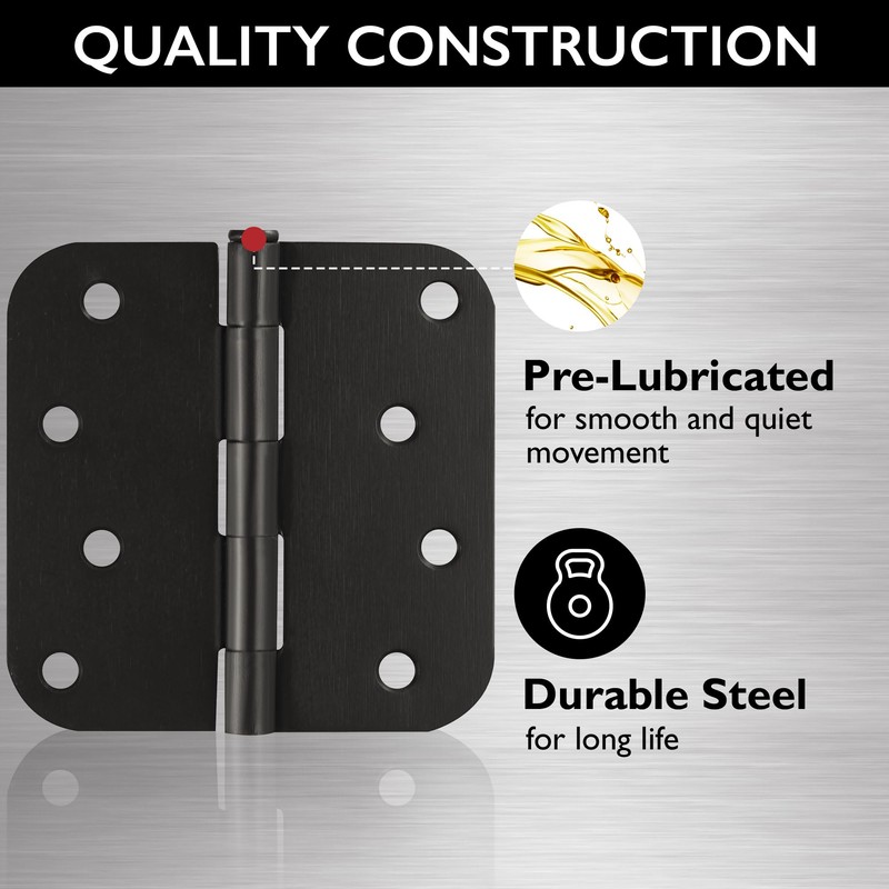 12-Pack Rounded Steel Door Hinges, Oil Rubbed Bronze - 4-inch