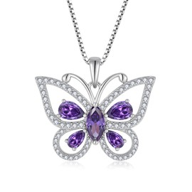 Oskani Butterfly Birthstone Pendant Necklace for Women 925 Sterling Silver 5A Cubic Zirconia February Birthstone Amethyst Color Jewelry for Mother's Day Valentine Birthday for Her