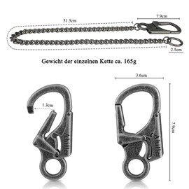 Ahiller Men's Wallet Chain, Heavy Duty Key Chain [Alloy Carabiner, Stainless Steel Chain], Suitable for Jeans, Wallets, Bags, Grey-t
