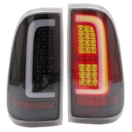 Full LED Tail Light Assembly Compatible With 2008-2016 Ford F250 F350 F450 Super Duty Passenger and Driver Side C-Type Tube Brake Lights Pair Left+Right Black Taillights