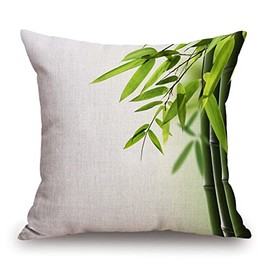 TSSOHU Green Bamboo Farmhouse Pillow Cover Cotton Linen Decorative Square Throw Pillow Cover 18x18 Inch for Sofa Couch Decoration