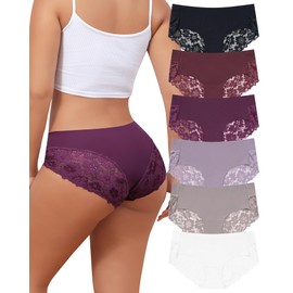 LEVAO Cheeky Underwear for Women Lace Seamless Bikini Panties Ladies Soft No Show Hipster 6 Pack S-XXL