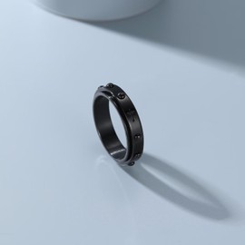 Adreamz 6mm Spinner Rosary Ring for Anxiety Relief Fidget Spinner Black Lord's Prayer Ring with Anti-worry Beads Cross Wedding Bands for Men Women 8.5